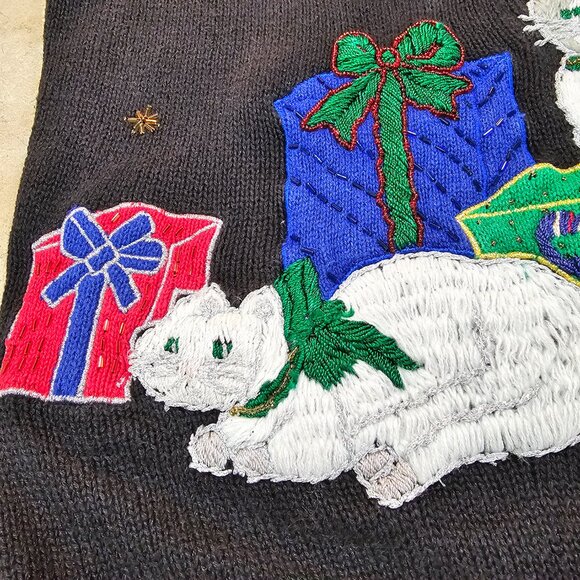 Vintage Victoria Jones Cat Presents Beaded Sweater Black Size Medium - Picture 4 of 6